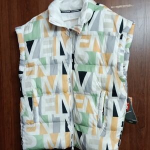 Sleeveless Puffer Vest by Free People Movement in White with Pastel Print